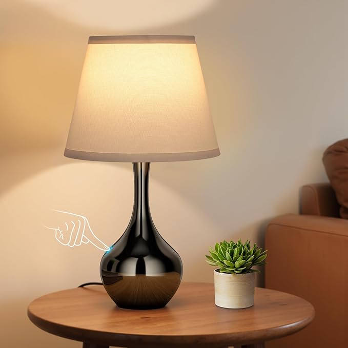 Seealle Touch Touch Table Lamps for Nightstand, 3-Way Dimmable Small Bedroom Lamps for Night Stands, Pearl-Black Bedside Lamps for Living Room, Kids Room, End Table(LED Bulb Included)