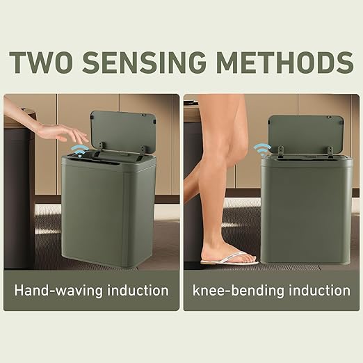 ELPHECO Stainless Steel Office Trash Can Motion Sensor Garbage Can Touchless