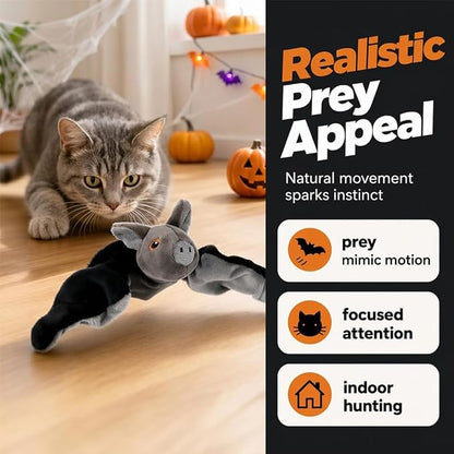 Flying Bat Dog Toy, Flapping Wings Interactive Chirping Pet Teaser, Remote Control Rechargeable Halloween Bat Toy with Catnip Filling, Electric Simulation Flying Motion Toy for Cats Dogs，1pc