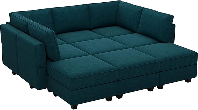 Belffin Modular Sectional Sleeper Sofa Couch with Storage Ottoman Convertible Sectional Couches for Living Room Terry Reversible Chaise. Peacock Blue Sofa