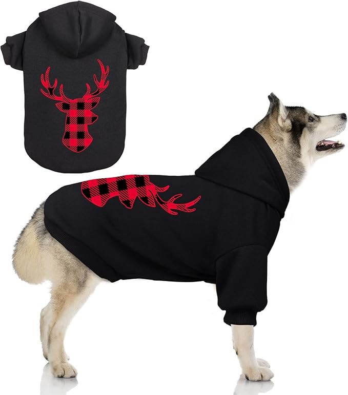 Dog Hoodie Sweater for Dogs Buffalo Plaid Pet Clothes Dog Hooded Sweatshirt Warm and Soft Cozy(Reindeer&XXL)
