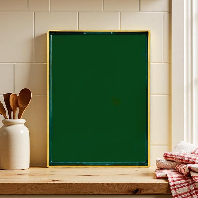 Large Green Rectangular Decorative Tray – Plastic Serving Tray with Handles for Coffee Table, Ottoman, Living Room, 15.7” x 11.8” x 1.6