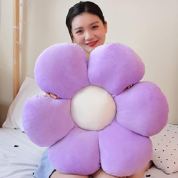 lannery Flower Plush Throw Pillows, Flower Floor Pillow Seating Cushion Toy for Reading, Room, Watching TV (25.6", Purple)