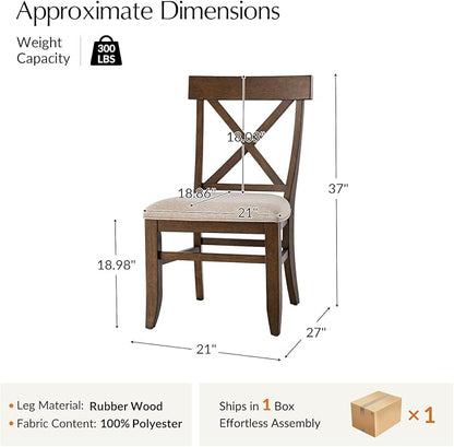 HULALA HOME Solid Wood Dining Chairs Set of 2, Walnut Farmhouse Upholstered Kitchen Dining Room Chair Mid-Century Modern Dinner Chair with Cross Back Wooden Legs for Living Room, Restaurat, Cafe