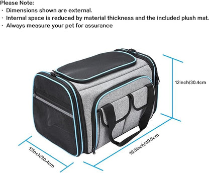 Airline Approved Pet Carrier, Large Soft Sided Pet Travel TSA Carrier 4 Sides Expandable Cat Collapsible Carriers with Removable Fleece Pad and Pockets for Cats Dogs and Small Animals