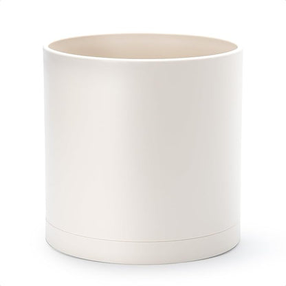 D'vine Dev 12 Inch Plastic Planter Pots for Plant Pot with Drainage Hole and Seamless Saucers, Oatmeal, 74-X-H-3