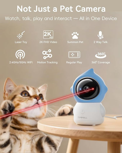 ZUMIMALL Pet Camera with Laser Toy, 2K WiFi Dog Cat Camera with Phone App | Features auto tracking, AI/PIR smart pet detection, 2-way talk, privacy protection, 2k camera with laser, Supports Alexa