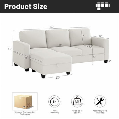 Youmumeub 79''Sectional Couch Couches for Living Room - L-Shaped 4-Seater Deep Sectional Sofa,Removable Covers,Suitable for The Living Room, Apartment or Office-Beige
