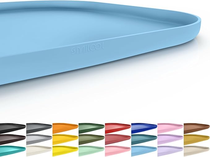 SMILOOL Waterproof Silicone Pet Food Mat with Raised Edge for Dog & Cat | 24" x 16" Non-Slip Pet Feeding Mats with Lip for Food & Water Bowl, Food Grade, Easy Cleaning, Light Blue
