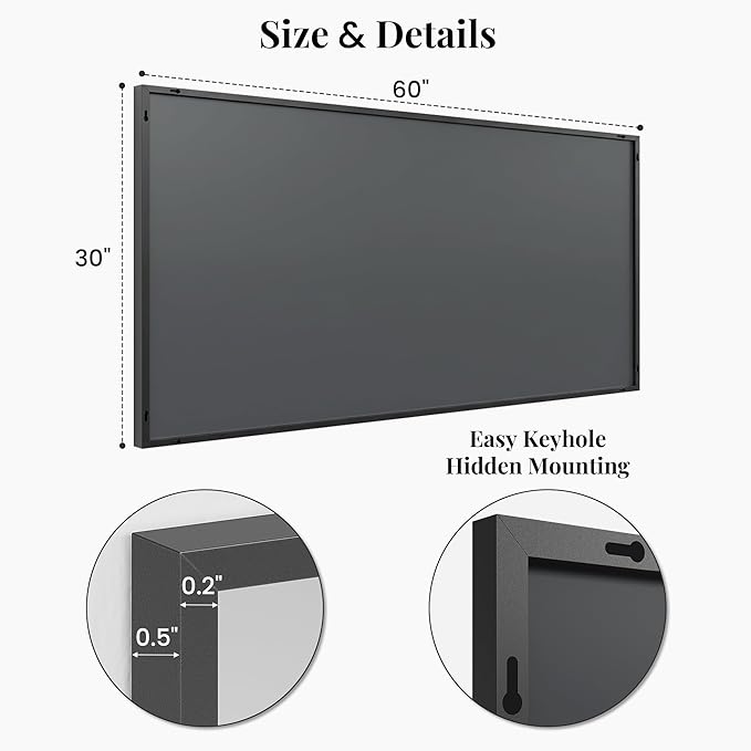 60"x30" Black Bathroom Mirror for Double Vanity, Metal Framed Large Wall Mirror