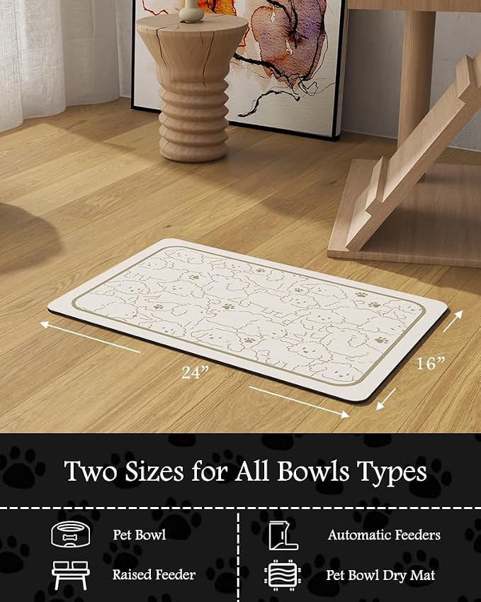 Pet Feeding Mat-Absorbent Dog Mat for Food and Water Bowl-No Stains Quick Dry Water Dispenser Mat-Dog Accessories Pet Supplies-Bowl for Messy Drinkers（FRAMEDOGS,16"x24"