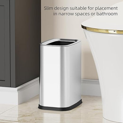2.6 Gal Stainless Steel Bathroom Trash Can, Metal Waste Baskets