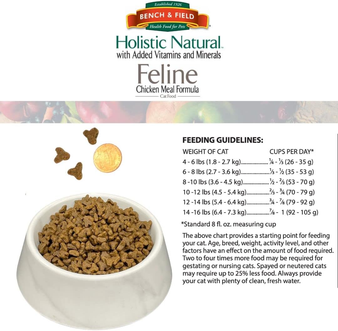 Bench & Field Holistic Natural Premium Adult Dry Cat Food, Chicken Meal and Brown Rice Recipe 25 lb Bag (Pack of 1)