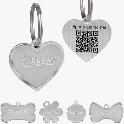 Dog Tags Personalized for Pets,Dog Name Tags QR Code,No Subscription Fees,Modifiable Pet Online Profile,Stainless Steel,No App Required,for Dogs and Cats Small,Medium,Large(Heart,Regular)