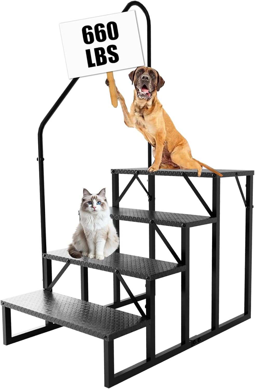 RV Stairs 4 Step Ladder, RV Steps Anti-Slip, Hot Tub Steps with Handrail, 660 lbs RV Ladder for 5th Wheel RV, Mobile Home Stairs