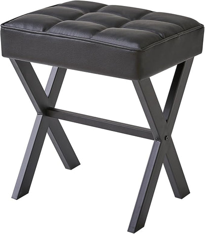 IBUYKE Square Makeup Stool with X-Leg Foot Rest, PU Footrest, Ottoman Seat Vanity Stool, Multi-Use as Small Side Table, for Bedroom, Living Room, Black LG-71B