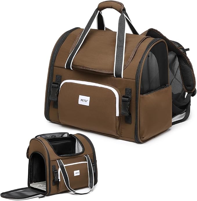Pet Backpack Carrier for Small Dogs Medium Cats, Puppies,Breathable and Collapsible Design, Portable Travel Bag for Bearded Dragon,Rabbit Cage (Dark Brown, Small)