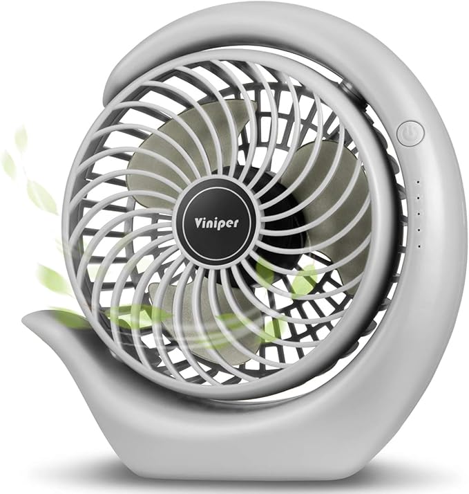 Viniper Portable Rechargeable Fan, Small Desk Fan : 3 Speeds & about 8-24 Hours