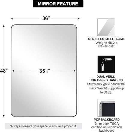 ANDY STAR 36"x48"Chrome Bathroom Mirror, Large Wall Mirror