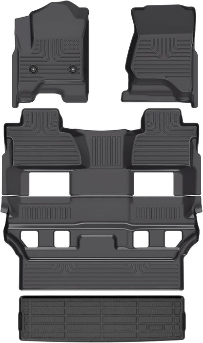 HAFIDI® Floor Mats & Cargo Liner Set Fit for Chevy Tahoe & GMC Yukon 2015-2020 (Only for 7 Seats, Not for XL) All Weather Protection TPE Anti-Slip Automotive Floor Liners Custom Accessories - Black