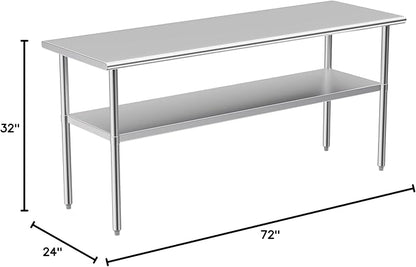 Atronor Stainless Steel Table for Prep & Work, 24x72 Inches, NSF Metal Commercial Heavy Duty Table with Adjustable Under Shelf and Foot for Restaurant, Home and Hotel