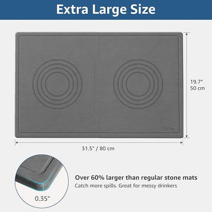 Yolife Extra Large Dog Water Bowl Mat, Fast Water Absorbing Stone Pet Feeding Mat for Messy Drinkers, Stone Drying Mat for Dogs Food and Water Bowls, Dog Cat Food Mats for Floors(31.5” x 19.7”, Grey)