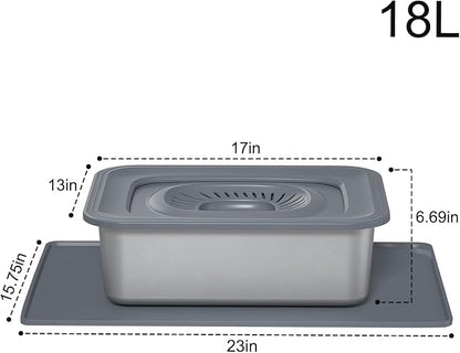 18L/4.75Gal Large Dog Water Bowl No Spill Stainless Steel | Pet Water Bowl for Messy Drinkers, Anti-Slip XXL Silicone Mat, Floating Disk & Dual Filtration