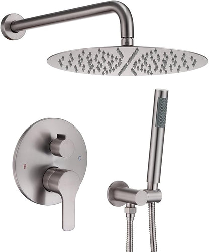 Iriber Brushed Nickel Shower System Wall Mounted Shower Faucet Mixer Set