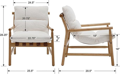 White Sherpa Accent Chair Set of 2 Mid Century Modern Living Room Chairs Comfy Boucle Arm Chairs w/Solid Wood Frame Upholstered Lounge Side Chair for Bedroom/Guest Room/Balcony/Sofa
