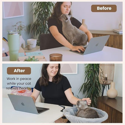 Cat Desk Bed - Stable and Sturdy, Rotating Cat Hammock, Desk Perch with 2 Washable Covers, Non-Slip Clamp - Safe, Space-Saving Cat's Furniture for Remote Workers, Gamers, Holds Up to 40lbs
