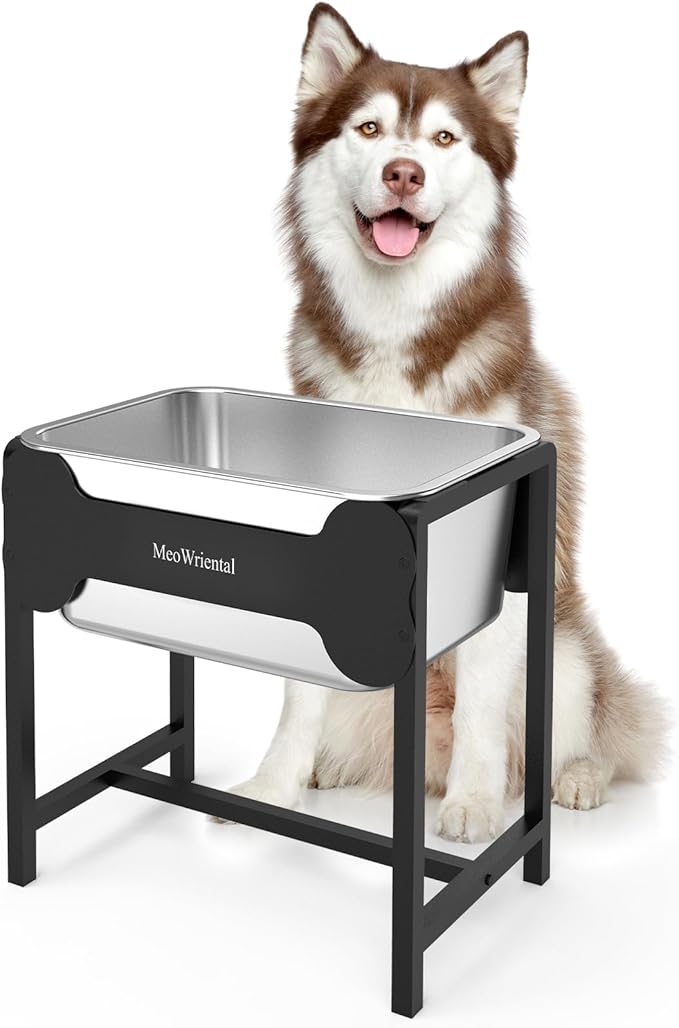 2.5 Gallon Elevated Dog Water Bowl for Large Breeds, 14.2" Tall Raised Stainless Steel Large Dog Water Bowl with Full Metal Stand for Relief Joint Pressure, Tip-Proof, Easy to Clean, Indoor & Outdoor