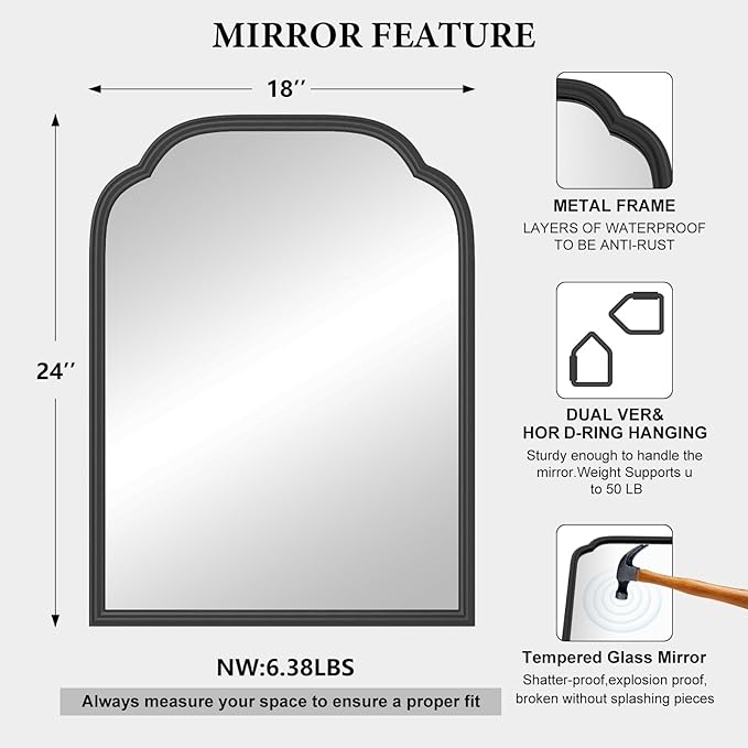18X24 Inch Black Mirror for Wall
