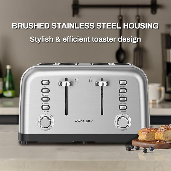 Toaster 4 Slice, Dual Independent Controls, Extra Wide Slot Toasters