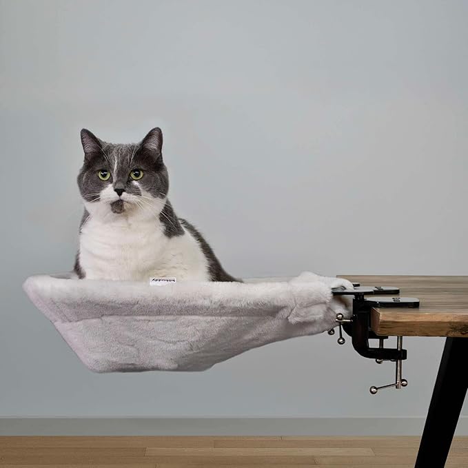 | XL Cat Desk Hammock | Heavy Duty Clamp-On Pet Bed | Indoor Pale Beige