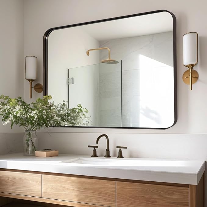 ANDY STAR Bathroom Mirrors for Wall, Rounded Rectangle Mirror, Framed in