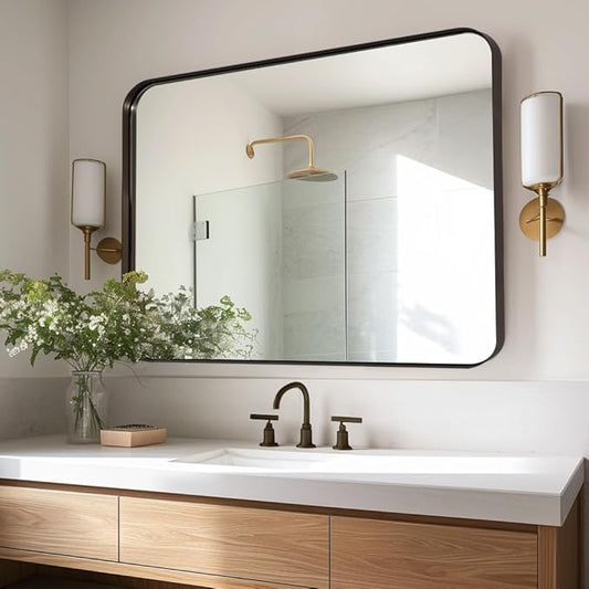 ANDY STAR Bathroom Mirrors for Wall, Rounded Rectangle Mirror, Framed in