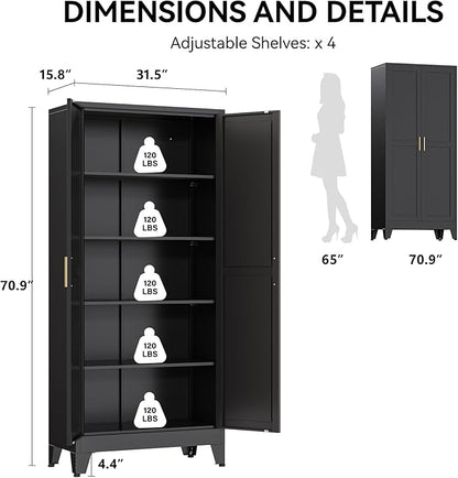 COFaR 71" Modern Pantry Cabinet in Black, 5-Tier Storage Cabinet