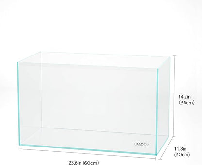 LANDEN 60P 16 Gallon Rimless Low Iron Aquarium Tank, 23.6" W × 11.8" D × 14.2" H (60cm x 30cm x 36cm) 6mm Thickness with Nano Foam Leveling Mat