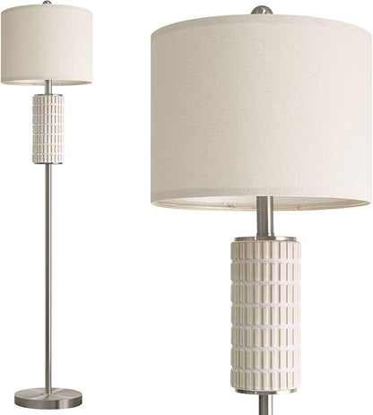 PoKat Silver Ceramic Floor Lamp for Living Room Bedroom, 64" Modern Tall Standing Lamp with Rotary Switch, Traditional Living Room Lamp for Corner, Home Office, Nursery