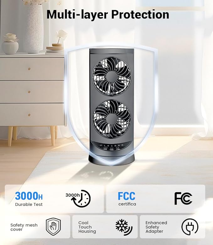 Personal Tower Fan for Bedroom, Portable Desk Table Fan，3 Speeds Cooling