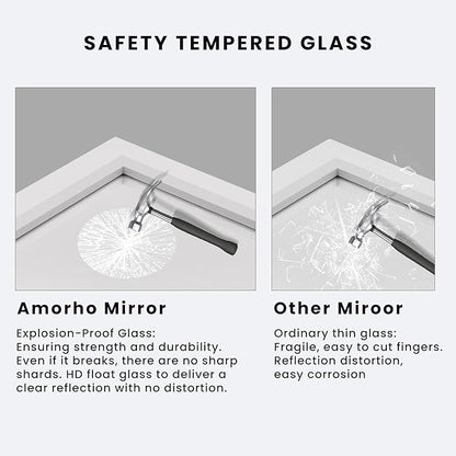 Amorho Bathroom Mirror, 60 X30 Inch White Thick Metal Framed Wall Mirrors