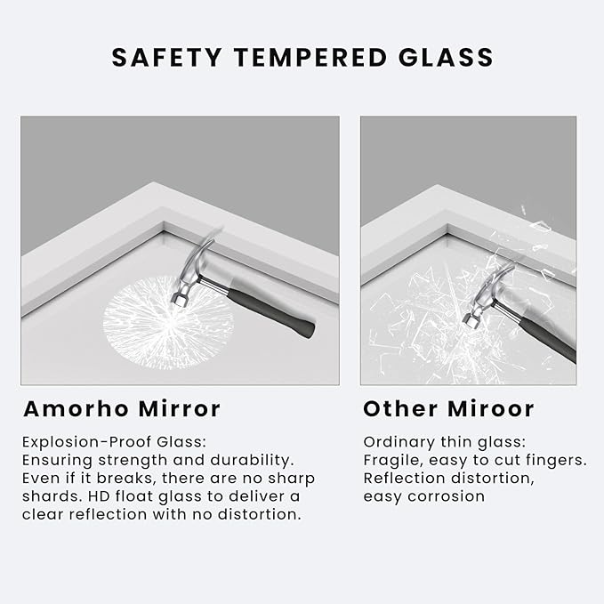 Amorho Bathroom Mirror, 48x40 Inch White Framed Bathroom Mirrors