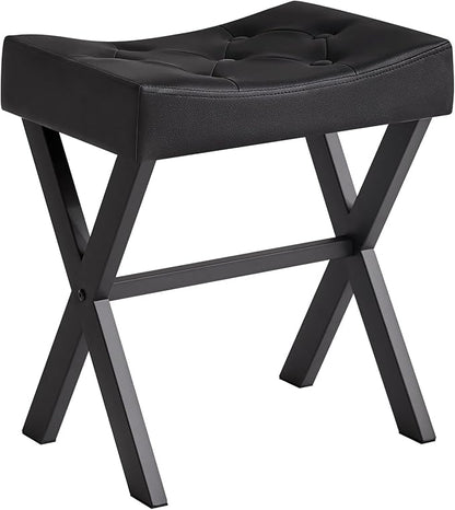 IBUYKE U-Shaped PU Vanity Stool, Square Makeup Chair with X-Leg, Ottoman Seat Footrest Stool, Multi-Use as Small Side Table, for Bedroom, Living Room, Black WBD019B