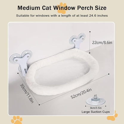 Cat Window Perch with 6 Strong Suction Cups,Includes Summer and Winter Removable Cushion - No Drill Installation,50LBS Support Foldable Cordless Cat Beds for Indoor Cats(Medium)
