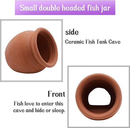 AnRui Betta Fish Tank Decor Ceramic Jar Aquarium Accessories Decorations Cute Clay Pot Hideout Cave Ornaments for Small Fish, Shrimp, Cichlid to Play Hide Breed, Large