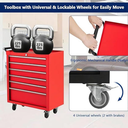 IDEALHOUSE Rolling Tool Chest, 6 Drawers Tool Storage Cabinet, Toolbox