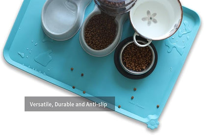 Hoki Found X-Large Silicone Non Slip Pet Feeding Mats - Waterproof Dog Cat Food Mats - Glacier
