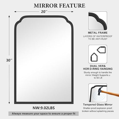 20X30 Inch Black Metal Framed Bathroom Mirror