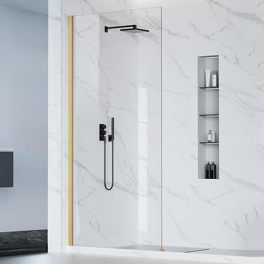 Bathbliss 36" W x 76" H Frameless Shower Glass Panel, 8mm Clear Tempered Glass