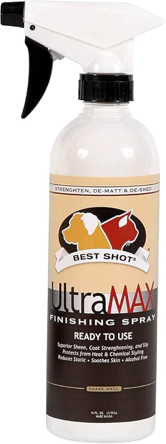 Best Shot UltraMAX Pro Finishing Spray, Ideal Detangler Spray for Pets, Hydrating and Soothing Pet Grooming Spray, for Dogs and Cats, 17 Oz.